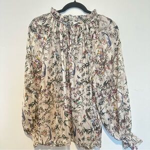 H&M Multicolor Floral Blouse with Ruffled Neckline
